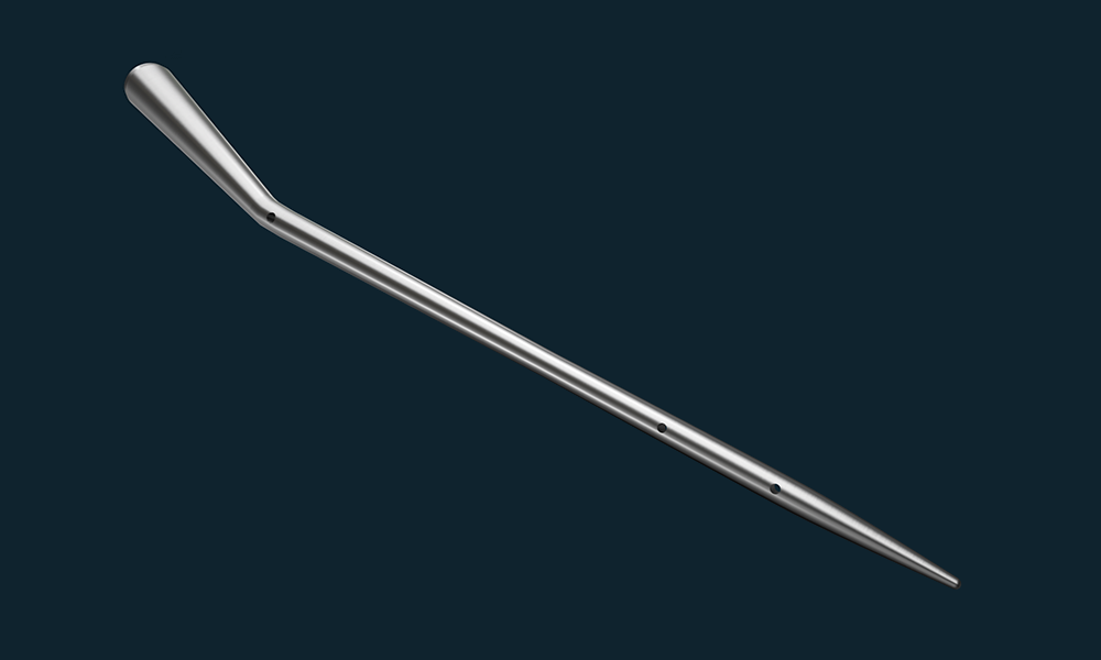 ett silverfärgat metallföremål med blå bakgrund