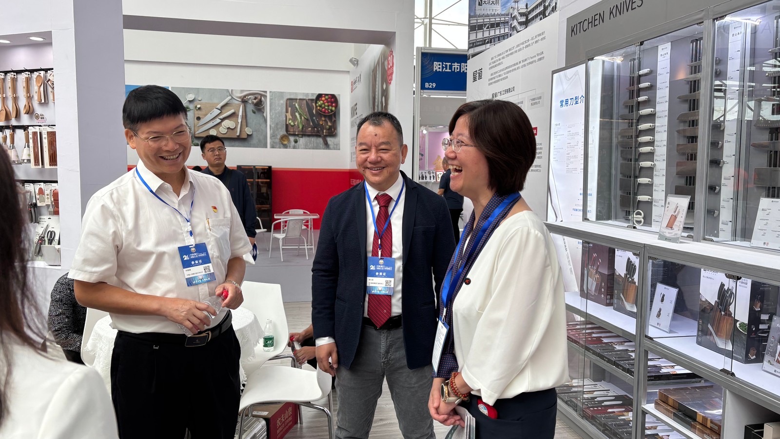 a group of people standing in a room