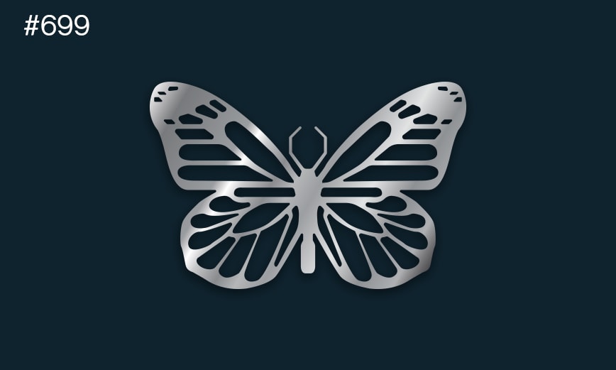 en silverfärgad fjäril på en mörk bakgrund